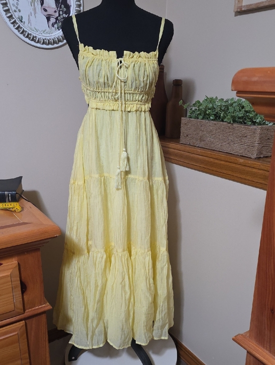 Dresses & Skirts - Yellow Tiered Maxi Sundress with Tassel Tie
